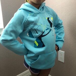 UNDER ARMOUR Coldgear Kids Pullover Blue Hooded Sweatshirt | S